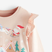 女童圣诞款长袖t恤春秋，款粉红色纯棉打底衫，儿童宝宝可爱圆领上衣8