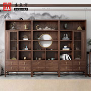 定制新中式黑胡桃木书柜，书架组合办公室陈列柜，储物柜实木茶室展示