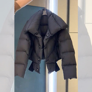黑色短款羽绒服女冬季2023年韩货炸街小众设计感九江棉服外套