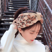 日韩豹纹毛线时尚保暖发箍发带，帽抖音网红发箍宽边交叉发卡头