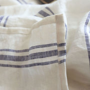 出口订单剩余原白色，+蓝色条纹纯亚麻床单，柔软水洗沙发盖巾双人床