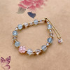 天然水晶海蓝宝粉晶四叶草，奥地利水晶时尚抽拉式手链手串