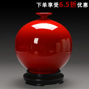 中国红富贵牡丹花瓶摆件天地方圆结婚新中式客厅电视柜办公室博盛