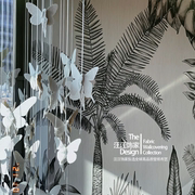 定制法式轻奢现代黑白，丛林椰子树背景，墙纸卧室客厅墙布定制无缝