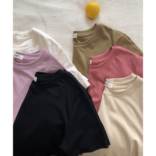 陆小团团宽松百搭纯色短袖T恤2023夏季韩系设计感小众上衣女