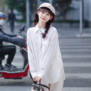 艺野系小众设计感白色雪纺，长袖衬衫女2023早春日系宽松上衣