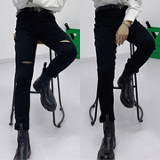秋季破洞高弹力(高弹力，)修身牛仔裤男士潮流，韩版时尚百搭显瘦小脚长裤