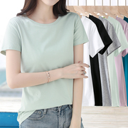 浅绿色短袖t恤女常规修身纯棉2024年大码圆领，夏季小清新体桖