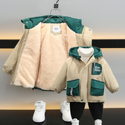 男童外套加绒加厚宝宝冬装，2024加棉派克服儿童冬季帅气时髦潮