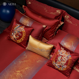 高端中国风120支长绒棉婚庆，四件套全棉纯棉被套，大红中式床上用品