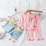 儿童夏季冰丝睡衣套装九分袖宝宝透气空调服宽松男童女童家居服