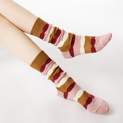上森彩色条纹袜子秋冬保暖个性中筒袜乐福鞋堆堆袜长筒丝袜女短袜