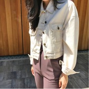 韩国chic春季复古水洗做旧米白色牛仔外套女宽松短款洋气夹克