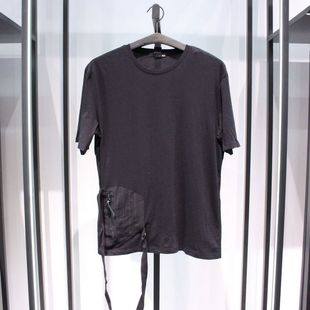 selected思莱德青春流行夏季日常纯黑色，个性圆领休闲短袖半袖t恤