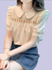 溪上溪夏季娃娃领气质短袖超仙上衣泡泡袖T恤小心机衬衫