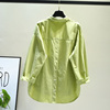 秋季果绿色设计感后开叉长袖棉布衬衫女韩版轻奢小众法式春日上衣