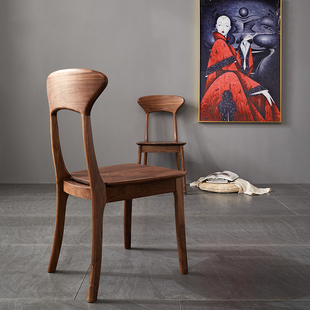 北美黑胡桃实木餐椅家用轻奢创意椅子北欧现代简约原木设计靠背椅