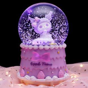 玉桂狗水晶球音乐盒彩灯，旋转库洛米八音盒少女，心儿童女孩生日礼物
