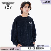 BOYLONDON秋冬男女同款长袖烫银老鹰百搭针织圆领套头卫衣N03017