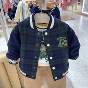 23春秋款小熊童装，男童绿色格子休闲夹克，棒球服外套tkjj231201k
