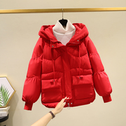 羽绒棉服女短款2023冬季棉，衣女小个子宽松加厚红色棉袄外套潮