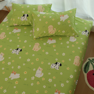 狗狗牧场绿色卡通可爱幼儿园宝宝儿童床单单件纯棉100全棉被单人