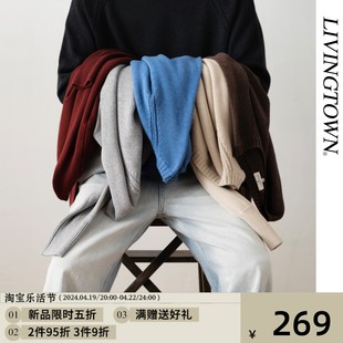 livingtown日系复古多色圆领套头，毛衣基础宽松棉绒长袖打底针织衫