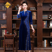 碧阳2021秋季优雅年轻喜婆婆婚宴装晚礼服年会气质丝绒连衣裙