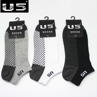 u5品牌男士纯棉运动篮球袜子常规，四季薄袜夏季休闲方格潮袜黑白灰