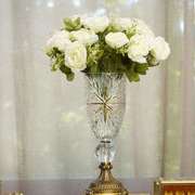 费灵家居欧式奢华金属，高脚雕花玻璃艺术花瓶客厅，餐厅桌面装饰花器
