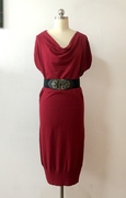 外贸原单 欧美大牌 酒红色细腻羊毛混纺针织连衣裙99欧元