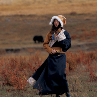 「远山」藏裙西藏服女款藏袍 藏蓝色丁真藏装藏服女民族风写真服