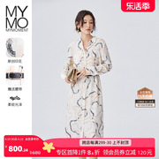 商场同款MYMO印花翻领连衣裙朗黛2023秋季垂感雪纺裙502L