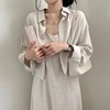 韩国chic秋季法式复古气质，减龄棉麻吊带连衣裙+衬衫外套两件套女
