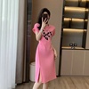 粉色t恤连衣裙子夏季2023女梨型身材微胖穿搭法式质感高级感