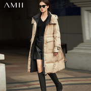 Amii女装黑色工装羽绒服女中长款2023冬季加厚派克服棉服外套