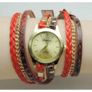 时尚豹纹编织手链表，流行pu女士，蛇纹缠绕欧美手表