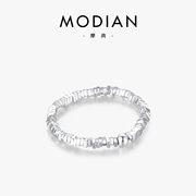 MODIAN摩典S925纯银不规则碎银子戒指女小众简约精致可调节食指戒