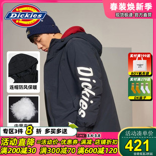 Dickies棉服男连帽情侣款潮牌字母印花冬装保暖加棉衣厚外套9545