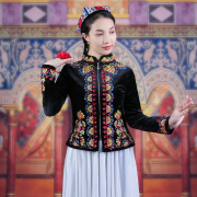 新舞蹈(新舞蹈)演出服女士秋冬金丝绒，绣花短外套维吾尔族舞台表演上衣