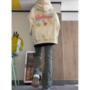 美式秋冬上衣女加厚加绒oversize连帽卫衣女ins大码高街情侣外套