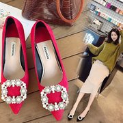 大红色高跟鞋女婚鞋4-6厘米水钻带钻单鞋女士宴会公主性感韩版6cm