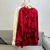 复古盘扣绸缎真丝衬衫女上衣减龄新中式红色，桑蚕丝国风气质小衫