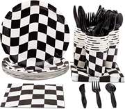 赛车主题派对用品黑白格一次性餐具套装成人生日纸巾纸盘桌布装饰