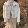 小个子短款羊羔毛外套(毛外套)女韩版时尚仿兔毛绒，皮草2023秋冬牛角扣