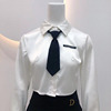 衬衫女短款春季西装领带，polo领白色上衣女，韩版法式修身显瘦潮