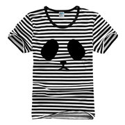 条纹短袖海魂衫可爱卡通，趣味黑眼圈夏季大熊猫水手服男装t恤
