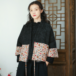 布衣美人原创复古文艺棉麻印花外套中式女士冬装民族风中国风棉衣