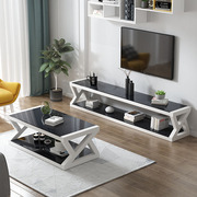 现代简易黑色钢化玻璃茶几桌子，电视柜组合简约v客厅，欧式小户