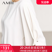 Amii五分袖白色v领雪纺衫上衣女士2024夏季法式衬衣飘逸衬衫